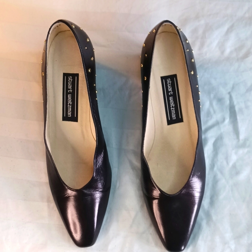 Stuart Weitzman, Brown Leather / Gold Studded, Pump/heel, size 9 aa,